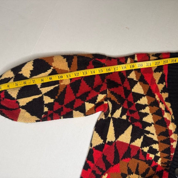 Farm Rio Geometric Patterned Cardigan Sweater - Black, Red, Brown - Picture 16 of 16